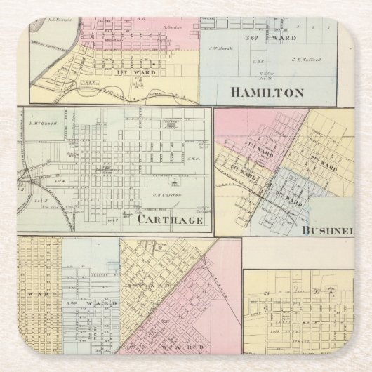 ハミルトン、カーセッジ、Bushnell、リンカーンおよびLaHarpe スクエアペーパーコースター (正面)