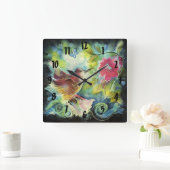 ハミンカラフルグバードデジタルシルクアート スクエア壁時計 (ホーム)
