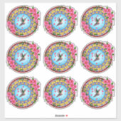 ハミングカラフルバードとピンク色の花を持つ曼荼羅 シール (シート)