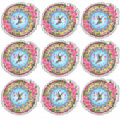 ハミングカラフルバードとピンク色の花を持つ曼荼羅 シール (正面)