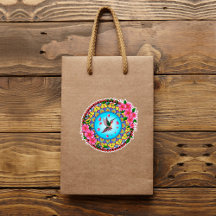 ハミングカラフルバードとピンク色の花を持つ曼荼羅