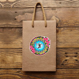 ハミングカラフルバードとピンク色の花を持つ曼荼羅 シール