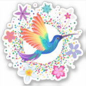 ハミングカラフルバードフラワーカットビニールシール シール (正面)