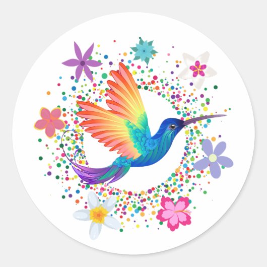 ハミングカラフルバードフラワードットシール ラウンドシール (正面)