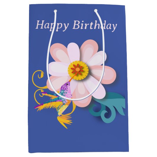 ハミングカラフルバード編集可能 ミディアムペーパーバッグ (正面)