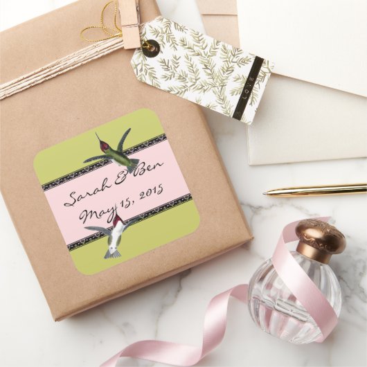 ハミンググランジ鳥のハートと翼 スクエアシール (ギフト)