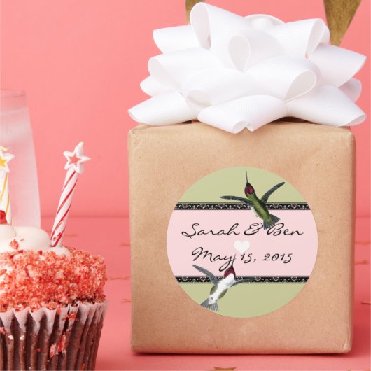 ハミンググランジ鳥のハートと翼 ラウンドシール (パーティー)