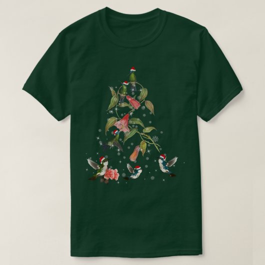ハミングバおもしろいードクリスマスツリーポーチと時計 Tシャツ (デザイン正面)