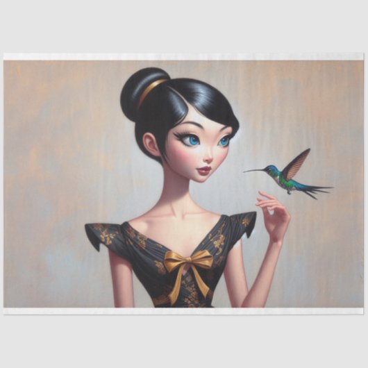 ハミングバお洒落ードデカップアジアの少女 薄葉紙 (正面)