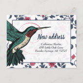 ハミングバかわいらしードピンクの花のつる植物新しいアドレス ポストカード (正面)