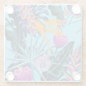 ハミングバはっきりしたードを持つ熱帯の葉柄 ガラスコースター (裏面)