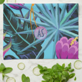 ハミングバはっきりしたードを持つ熱帯の葉柄 キッチンタオル (折り畳み)