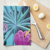 ハミングバはっきりしたードを持つ熱帯の葉柄 キッチンタオル (四つ折り)