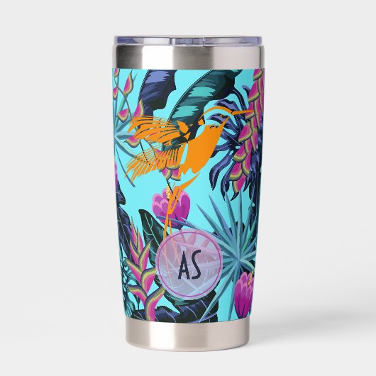 ハミングバはっきりしたードを持つ熱帯の葉柄 保温保冷タンブラー (背面)