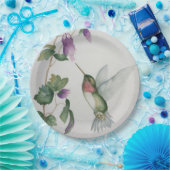 ハミングバエレガントードウォーターカラークリームピンクの花 ペーパープレート (パーティー)