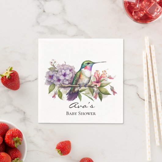 ハミングバエレガントードパープルフローラガールベビーシャワー スタンダードカクテルナプキン (インサイチュ)