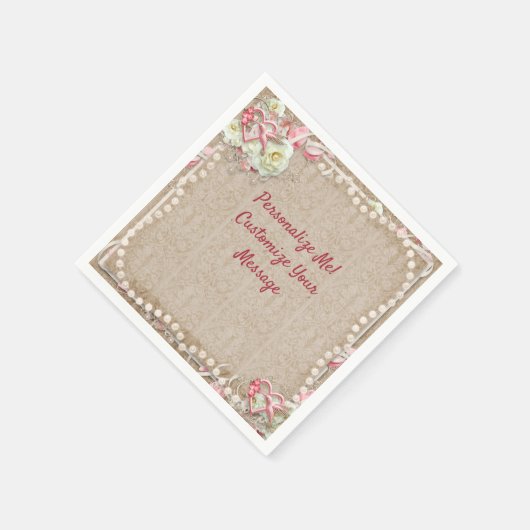 ハミングバエレガントードロマンティックホワイトローズパール スタンダードカクテルナプキン (角)