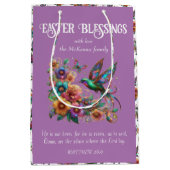 ハミングバカラフルードフラワーパープルクリスチャン ミディアムペーパーバッグ (正面)