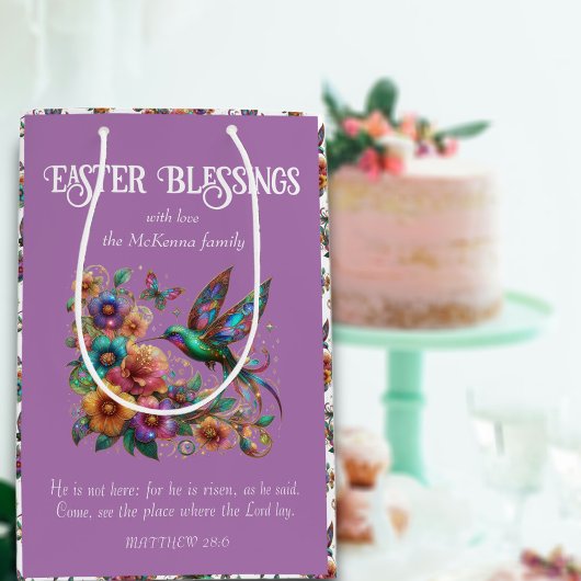 ハミングバカラフルードフラワーパープルクリスチャン ミディアムペーパーバッグ