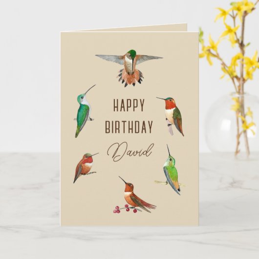ハミングバパーソナライズされたーズ誕生日カード カード (黄色い花)