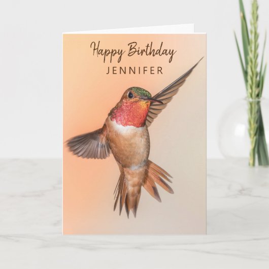 ハミングバパーソナライズされたードネームハッピーバースデー カード (正面)
