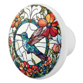 ハミングバフェイクードステンドグラス鳥 セラミックノブ (右)