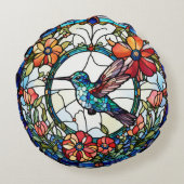 ハミングバフェイクードステンドグラス鳥 ラウンドクッション (裏面)