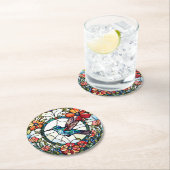 ハミングバフェイクードステンドグラス鳥 ラウンドペーパーコースター (インサイチュ)