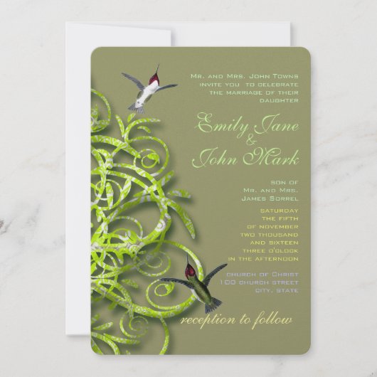 ハミングバーズゴールデンライムツリー結婚式招待状 招待状 (正面)