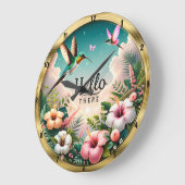 ハミングバーズトロピカルフラワーハロー ラージ壁時計 (傾斜)