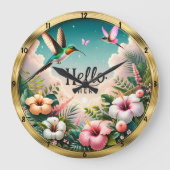 ハミングバーズトロピカルフラワーハロー ラージ壁時計 (正面)