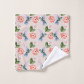 ハミングバーズハイビスカスグリーンピンクレッド バスタオルセット (ウォッシュタオル)