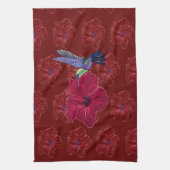 ハミングバーズハイビスカスフローラアート キッチンタオル (縦)