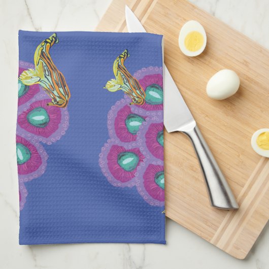 ハミングバーズハイビスカスフローラアート キッチンタオル (四つ折り)