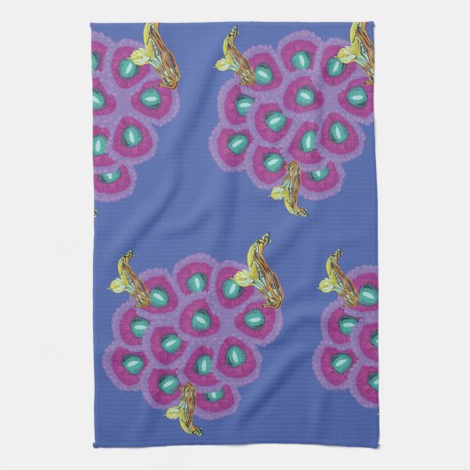 ハミングバーズハイビスカスフローラアート キッチンタオル (縦)