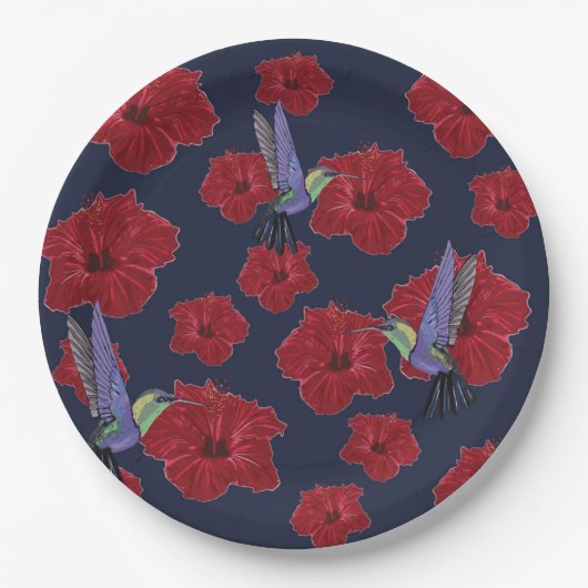 ハミングバーズハワイ赤い花 ペーパープレート (正面)