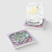 ハミングバーズピンク明るい赤紫色フラワーズラベンダー ストーンコースター (横)