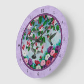 ハミングバーズピンク明るい赤紫色フラワーズラベンダー ラージ壁時計 (傾斜)