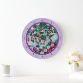 ハミングバーズピンク明るい赤紫色フラワーズラベンダー ラージ壁時計 (ホーム)