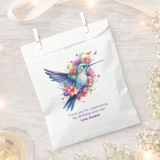 ハミングバーズフローラブーケバースデーパーティー フェイバーバッグ (クリップ留めされた状態)