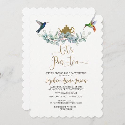 ハミングバーズユーカリプトゥスベビーシャワーティーパーティー 招待状 (正面/裏面)