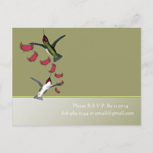 ハミングバーズロマンチックなハートと翼 インビテーションポストカード (裏面)