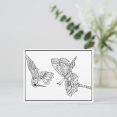 ハミングバードおよびバタフライ着色はがき ポストカード (スタンド正面)