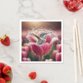 ハミングバードがチューリップで飛び散る スタンダードカクテルナプキン (インサイチュ)