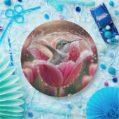 ハミングバードがチューリップで飛び散る ペーパープレート (パーティー)