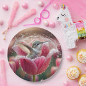 ハミングバードがチューリップで飛び散る ペーパープレート (パーティー)