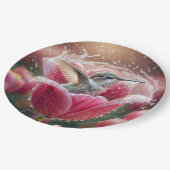 ハミングバードがチューリップで飛び散る ペーパープレート (アングル)