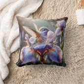 ハミングバードが虹彩でしぶきをあげる クッション (ブランケット)