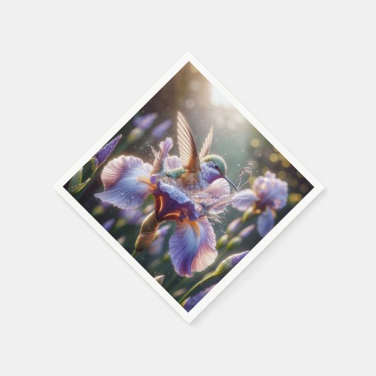 ハミングバードが虹彩でしぶきをあげる スタンダードカクテルナプキン (角)