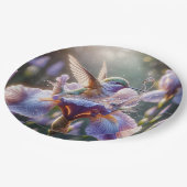 ハミングバードが虹彩でしぶきをあげる ペーパープレート (アングル)